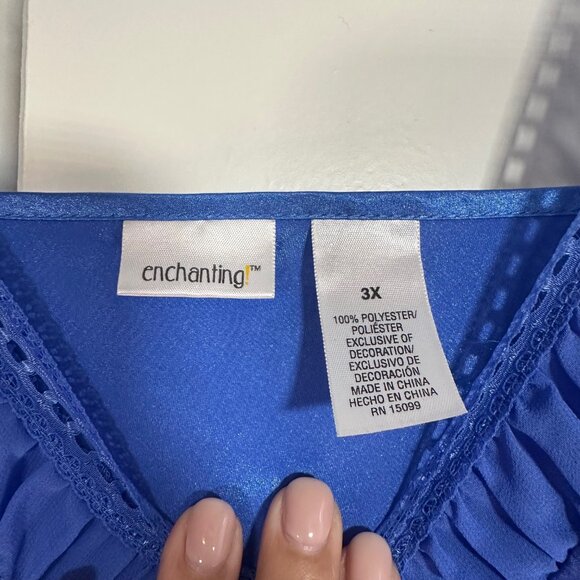 Vintage 90's Y2K Satin Sapphire Blue Babydoll Slip-Dress or Nightgown 3X - Picture 3 of 6